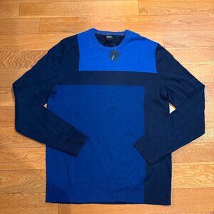 Alfani Men’s Crew Neck Blue Color Block Sweater Dark Side Cotton Medium NWT
